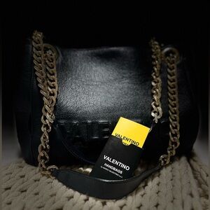 Valentino Black Leather Chain Shoulder Bag